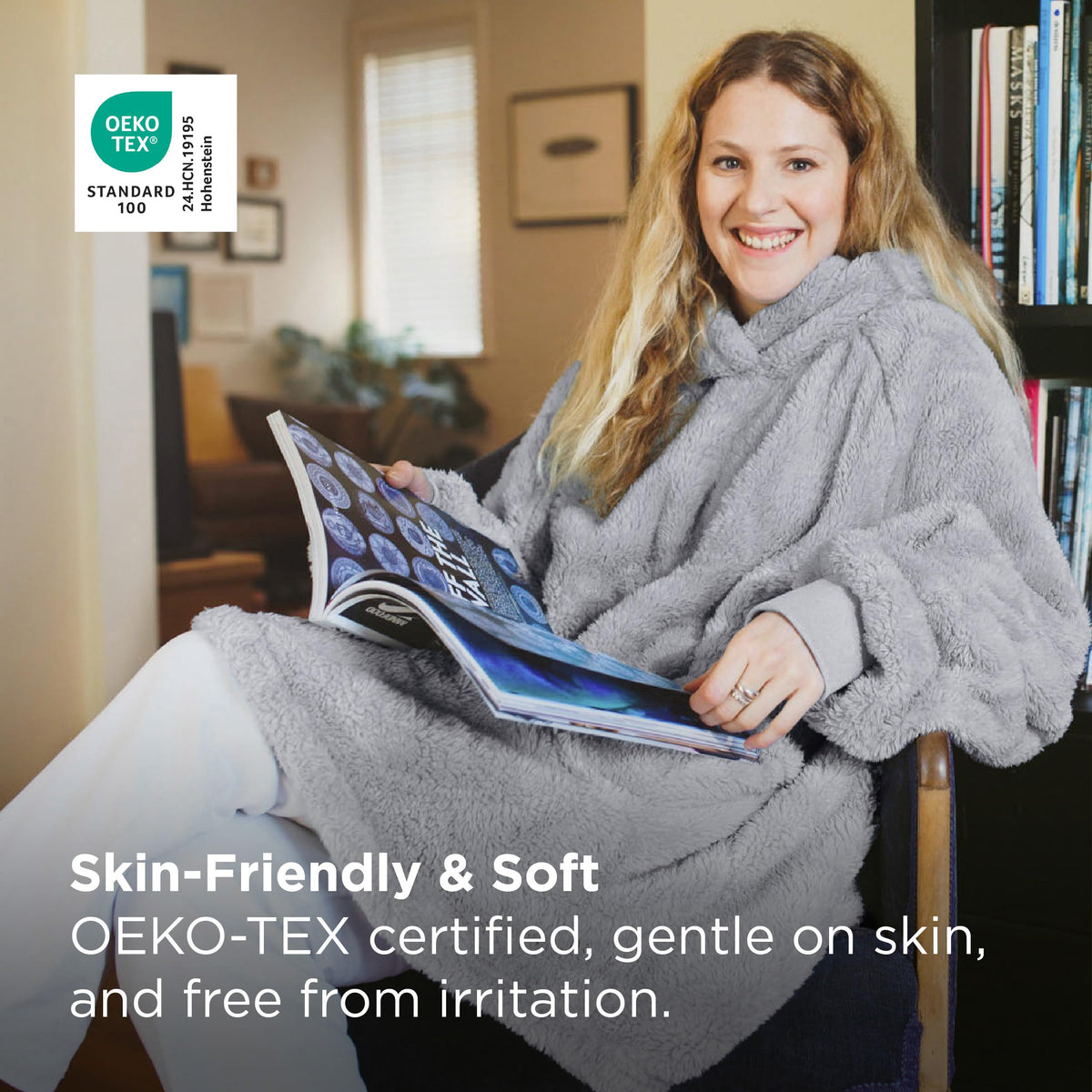 Bedsure wearable blanket hoodie pocket detail keeps hands warm and small items handy