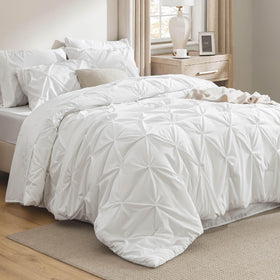 Bedsure white comforter queen bedding set highlights plush softness for a peaceful night.