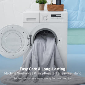 Bedsure white cooling blanket adds a fresh bedroom look.