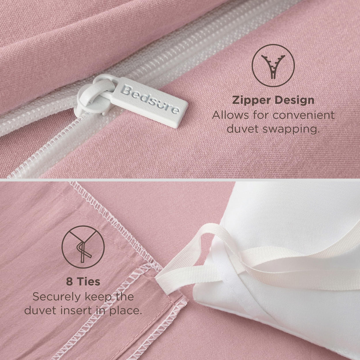 Bedsure zipper closure allows quick and clean duvet changes.