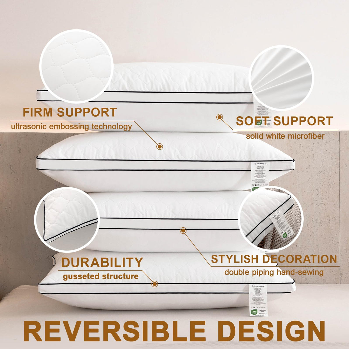 BEDTOVA soft-side firm-side pillow with plush surface and stable neck alignment