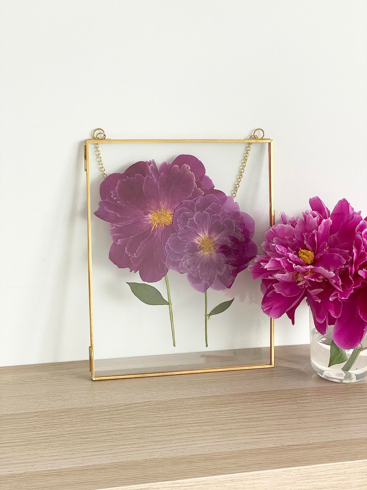 Beedecor clear metal frame set designed to hang with adjustable chain.