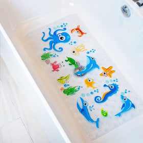 BeeHOMEe blue octopus bath mat with suction cups for a secure grip.