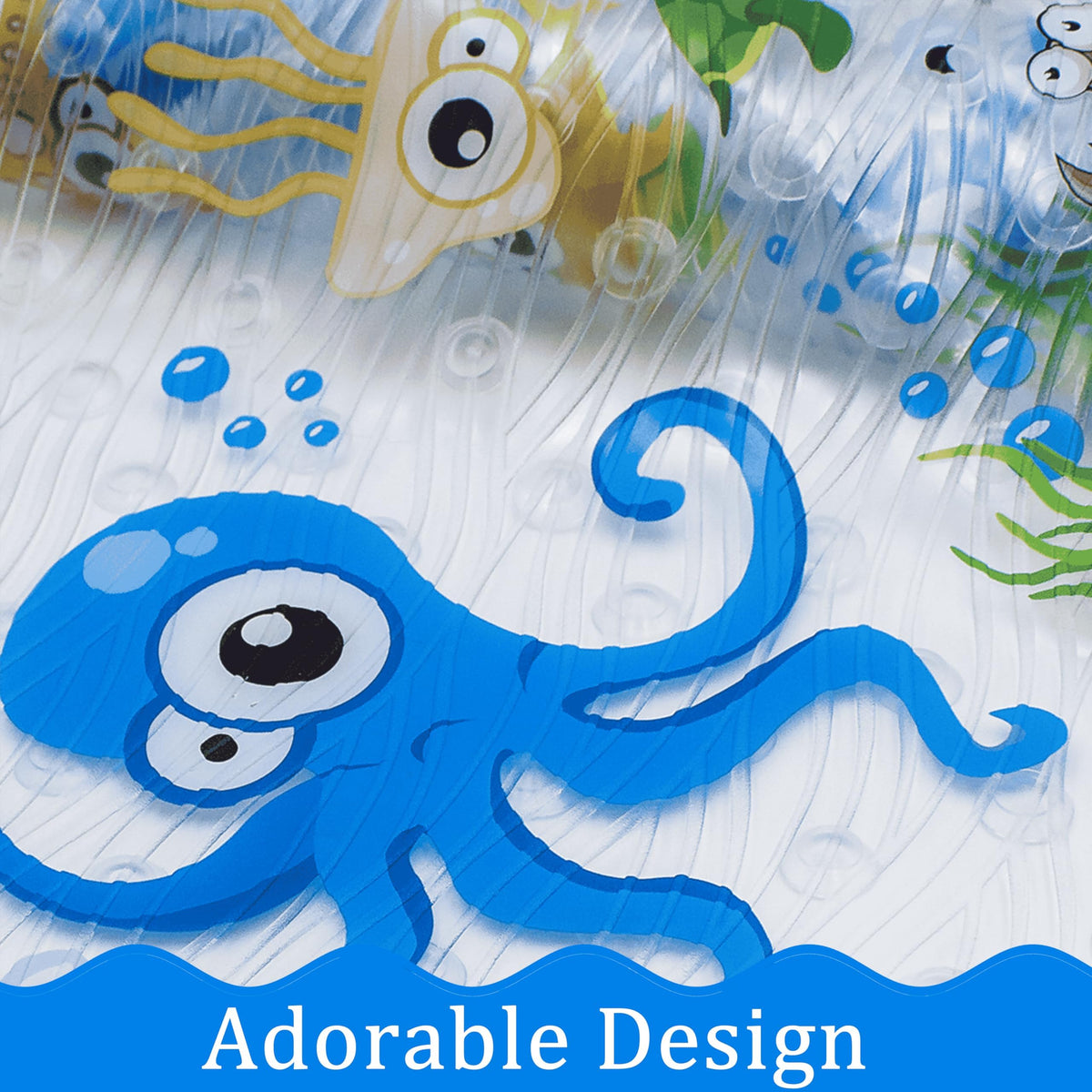 BeeHOMEe cute kids design mat encourages playful shower time.
