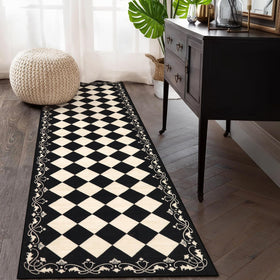 Beeiva checkered bathroom runner 2x6 in black and white for stylish, safe hallways.