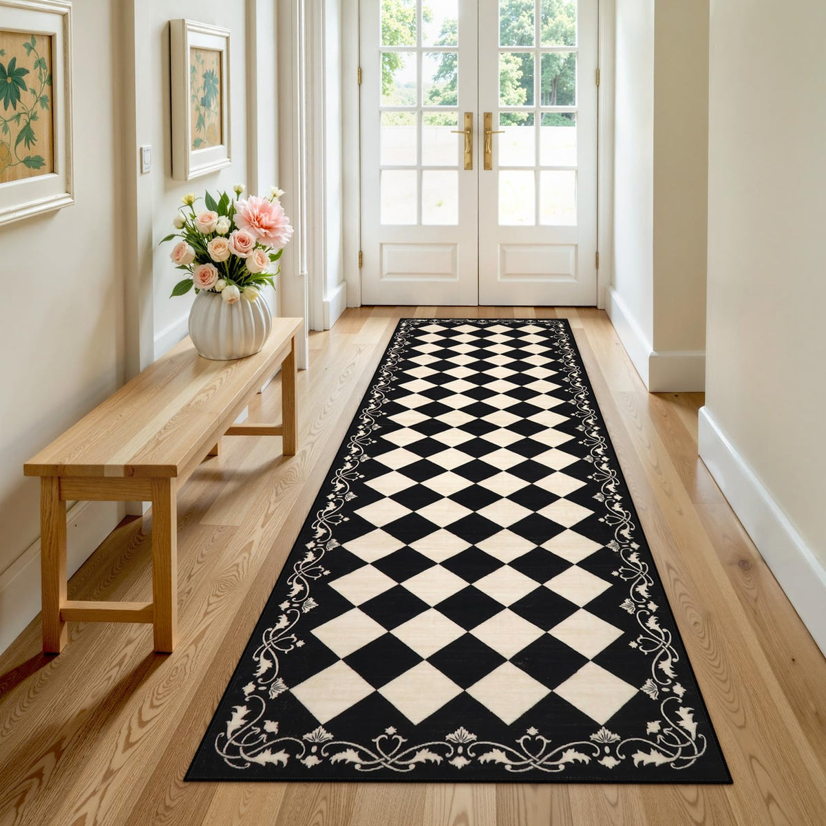 Beeiva checkered black runner entryway 30x96cm adds style and keeps floors clean.