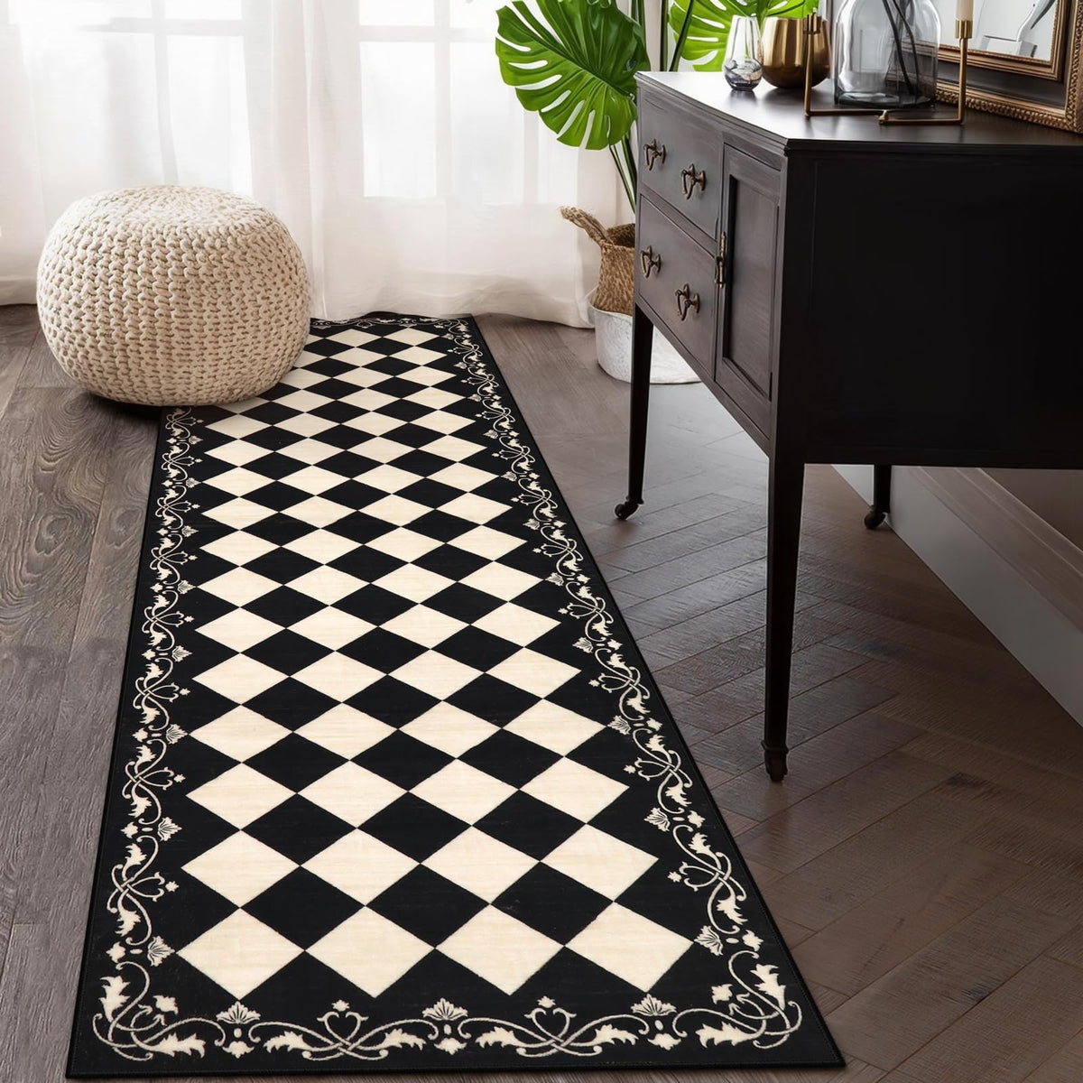 Beeiva checkered black runner hallway 30x96cm enhances decor with subtle pattern.