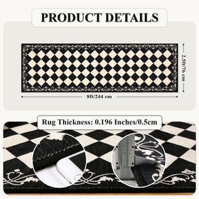 Beeiva checkered black runner non-slip back 30x96cm provides safer passage.