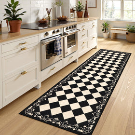 Beeiva Moroccan trellis pattern rug adds decorative flair while masking dirt.
