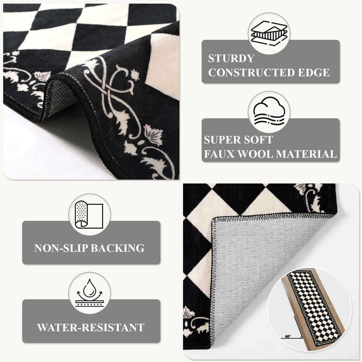 Beeiva non-slip backing keeps rug in place for kids and pets.