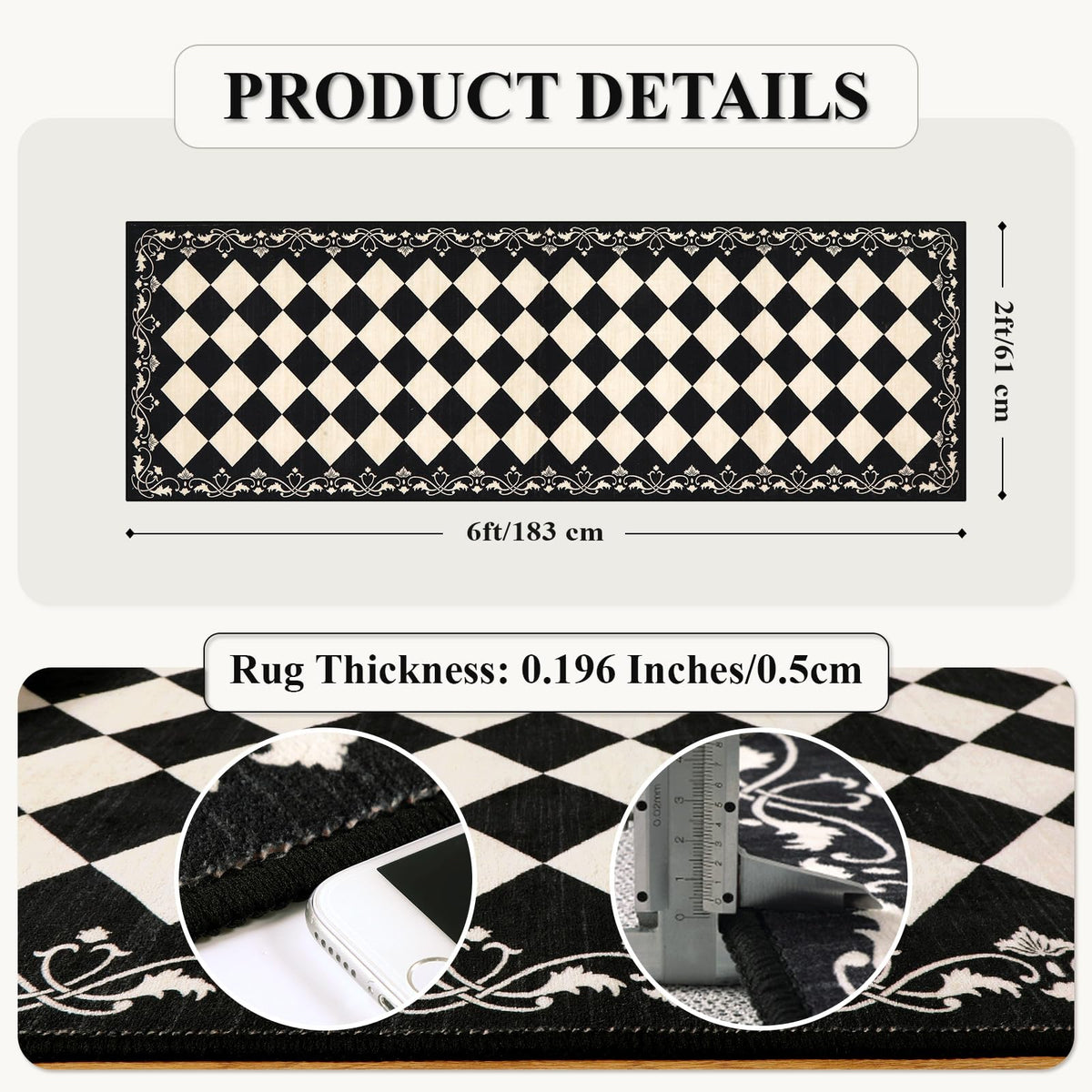 Beeiva washable rug 2x6 easy to clean spills and crumbs.