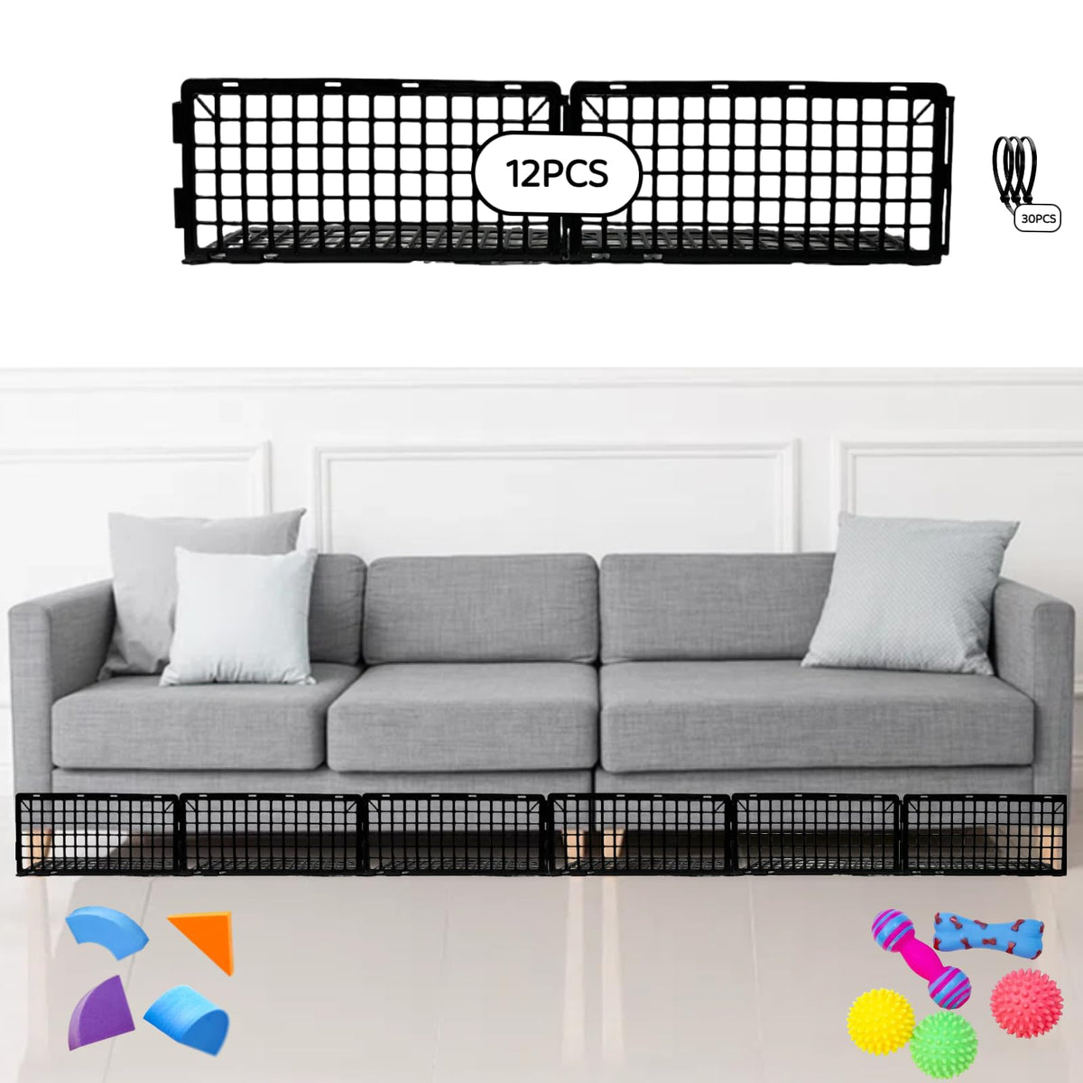BeeStorix under-couch-blockers 12pc kit blocks pets from under furniture.