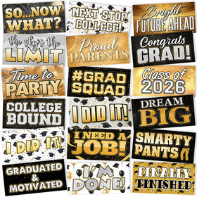 Beeveer 24 Designs graduation prop pack front view, double-sided PVC for vibrant photo booth shots.