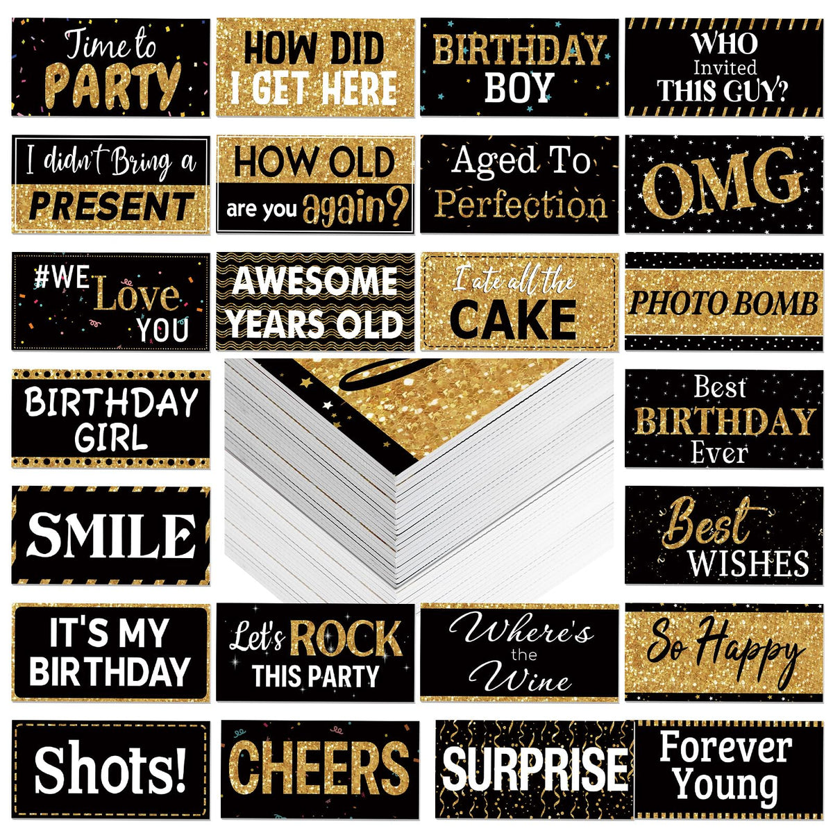 Beeveer birthday photo booth props, double-sided 11x5.5 inch, durable PVC for party photos.