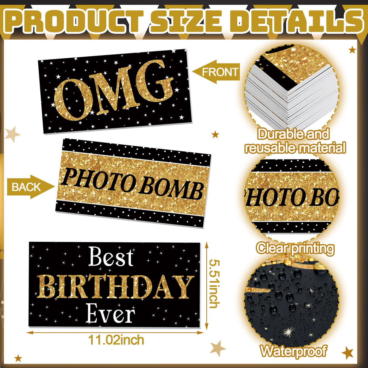 Beeveer birthday props stylish black and gold design adds charm to photos.