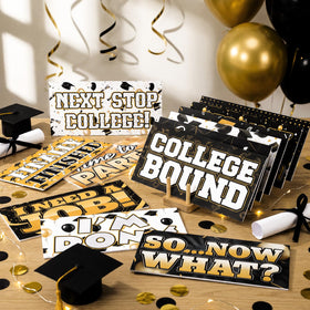 Beeveer dual-sided graduation prop close-up in gold and black, durable for year-after-year use.