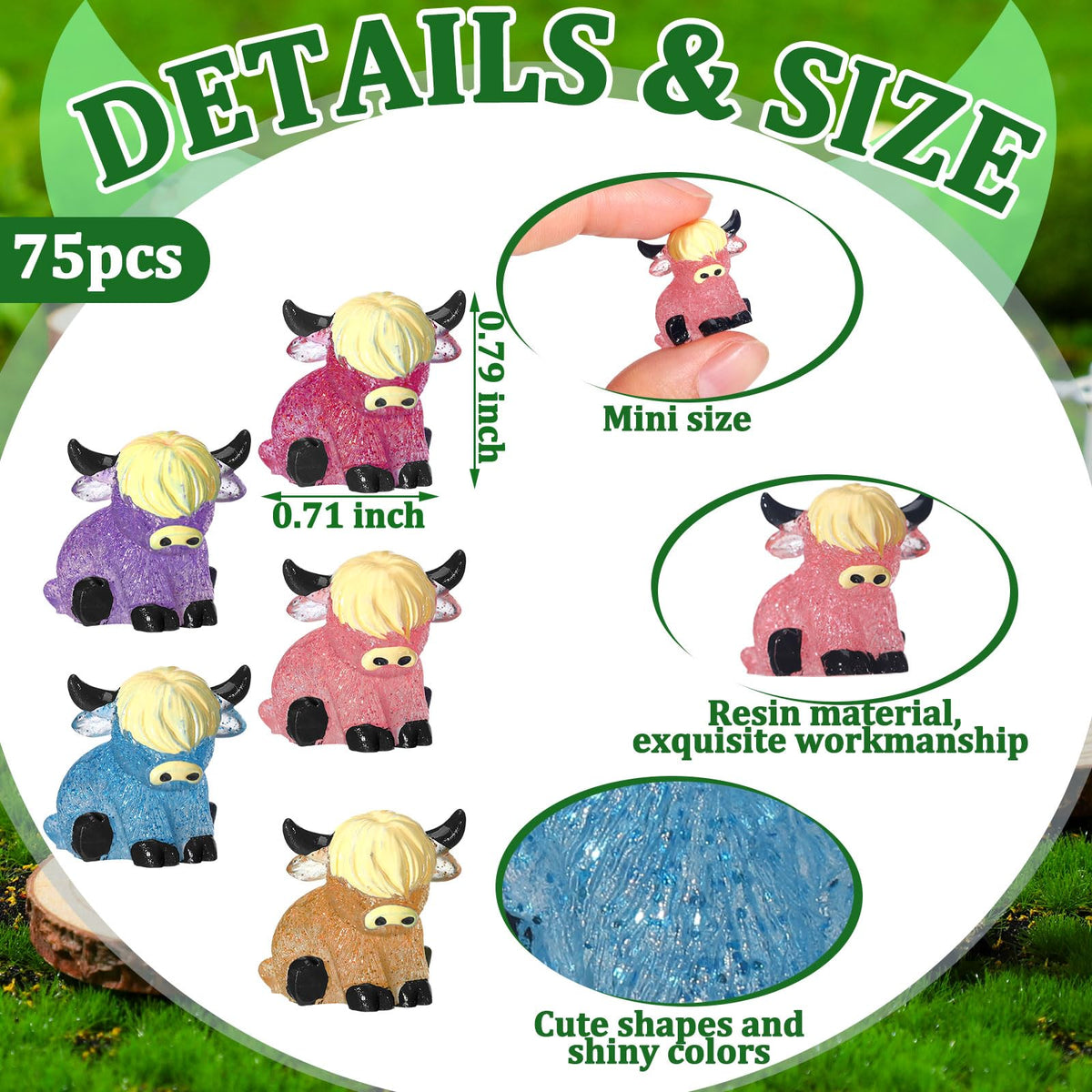 Beeveer Highland cow glitter figurine in brown for rustic displays.