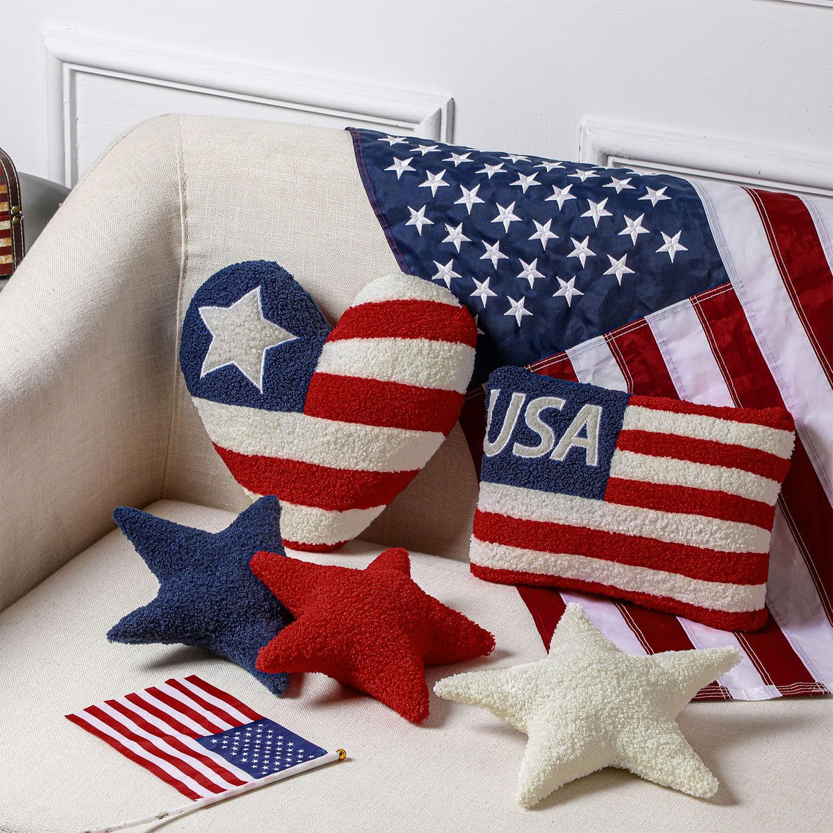 Beeveer patriotic square pillow brings festive comfort to any chair or couch