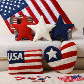 Beeveer patriotic star pillow enhances Americana decor on a sofa