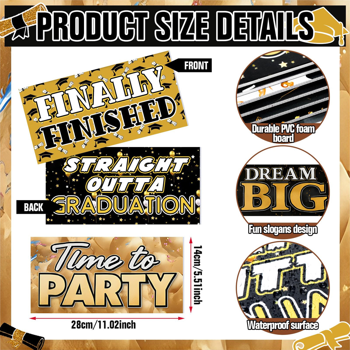 Beeveer 24 Designs graduation props display image, waterproof PVC for indoor and outdoor use.