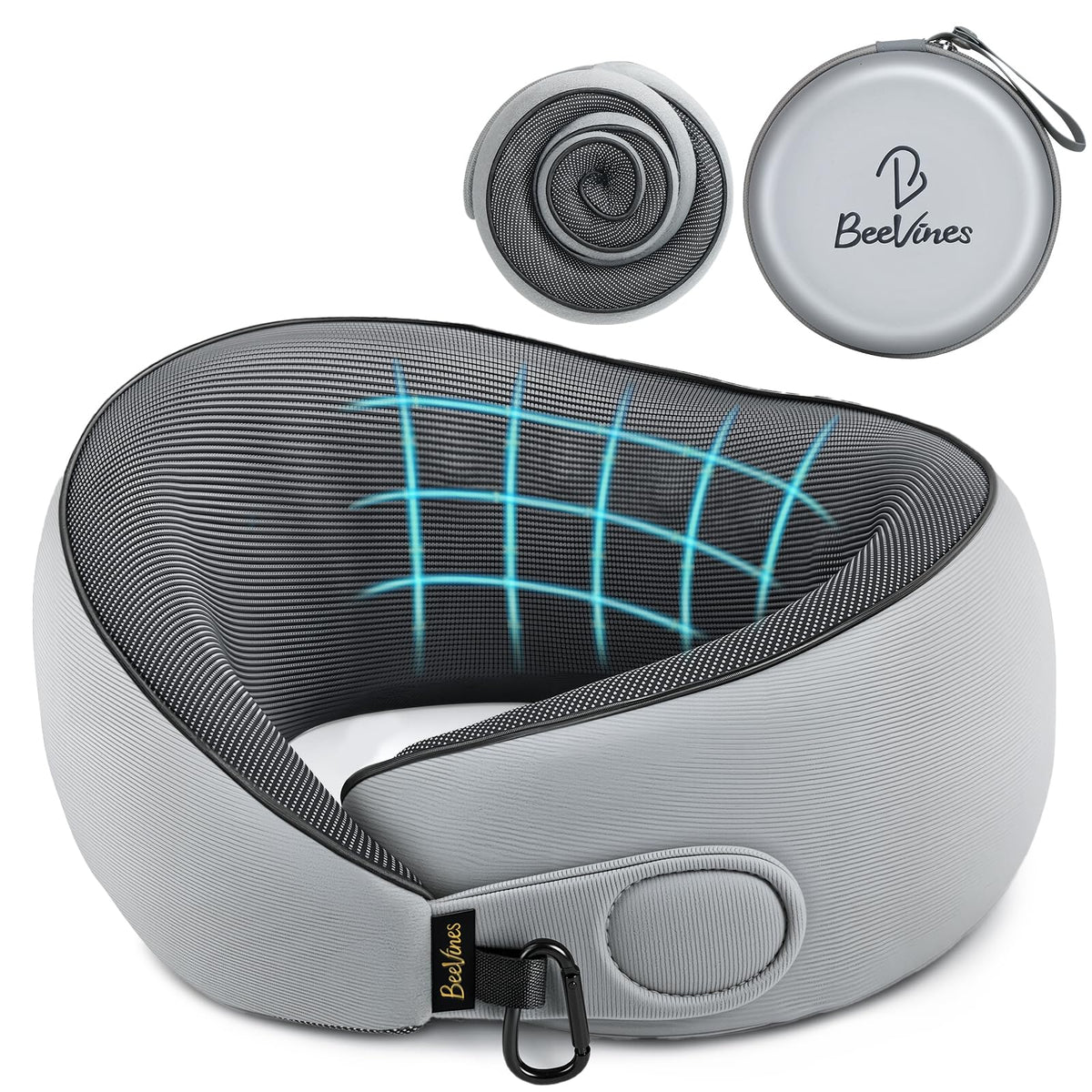 BeeVines travel pillow with adjustable strap for customized comfort on long flights