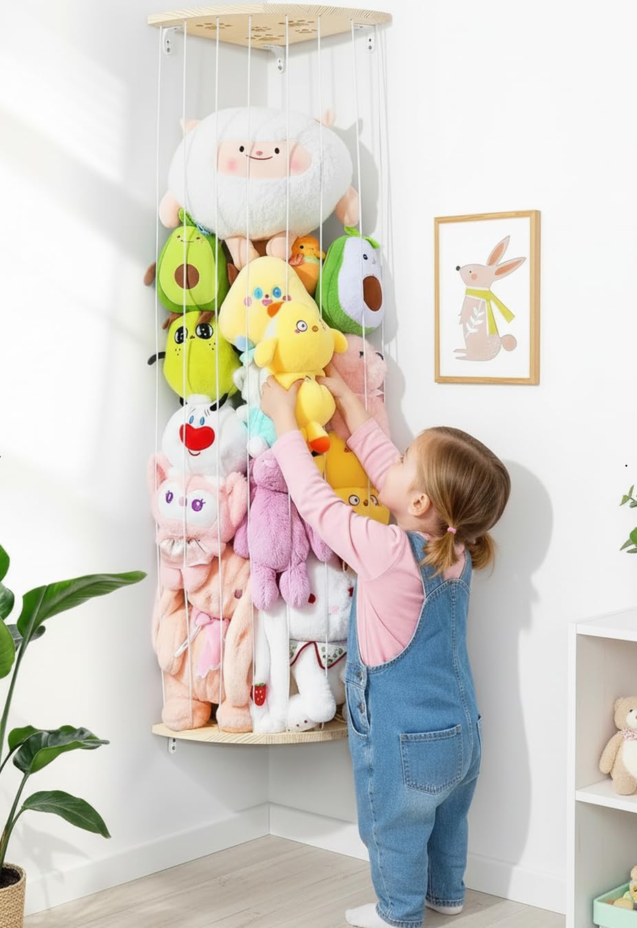 Befayoo solid wood corner zoo holds plush toys with sturdy construction.