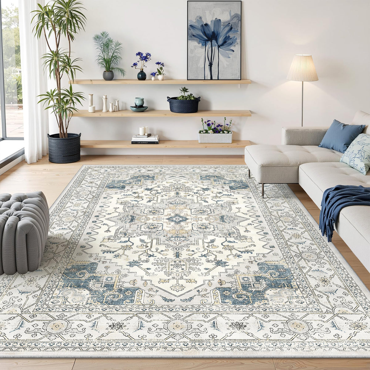 befbee beige-blue rug fits bedrooms, dining rooms, or study spaces