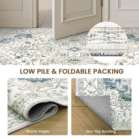 befbee beige-blue rug features stain-resistant finish for simple cleanup after spills