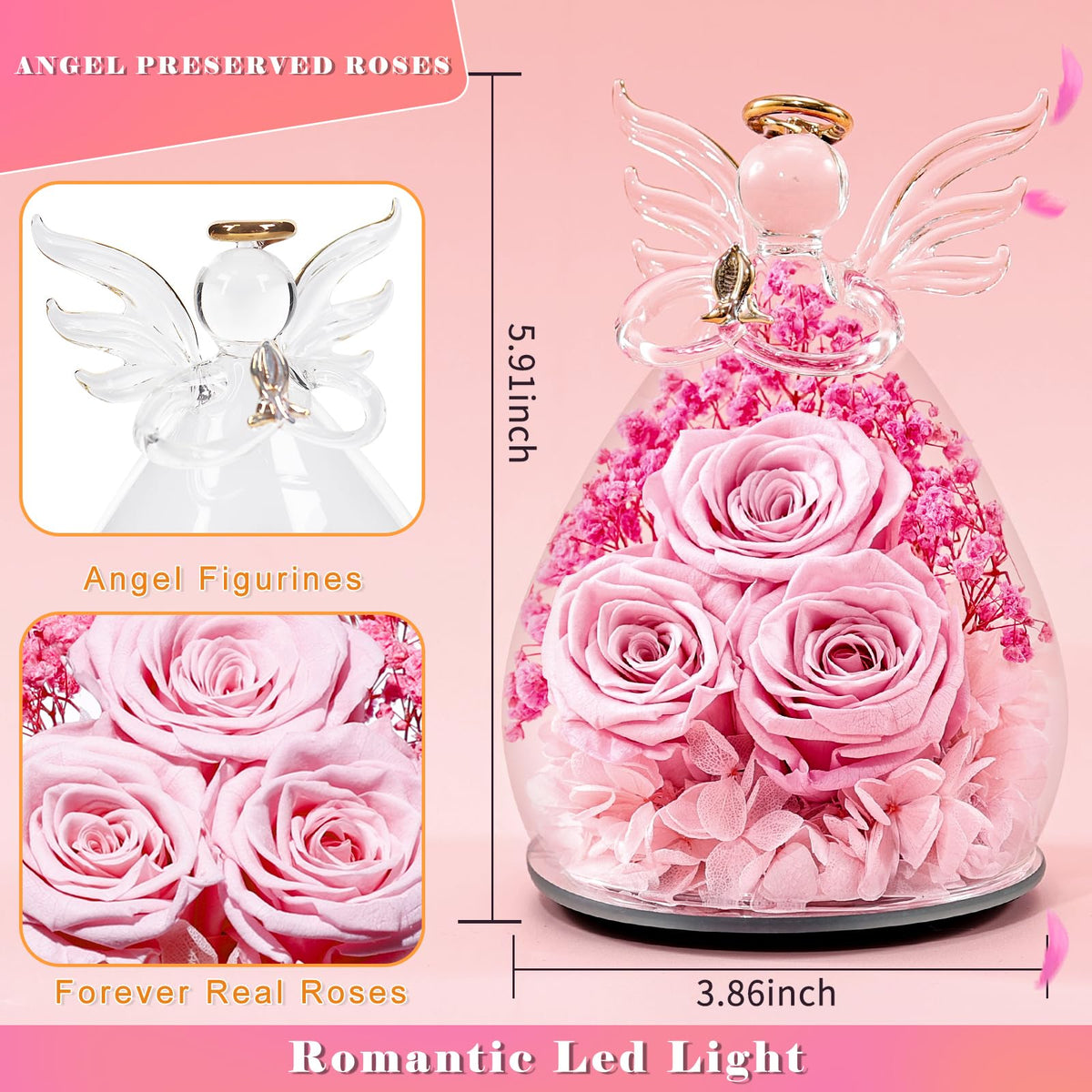 Beferr Crystal glass cover with roses adds elegant, low-maintenance decor.