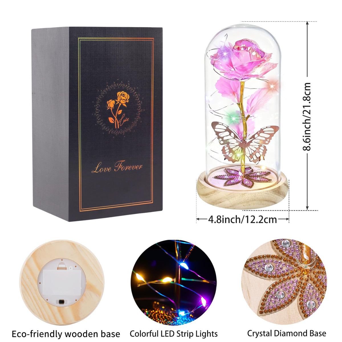 Beferr crystal rainbow glow inside a glass dome provides ambient lighting.