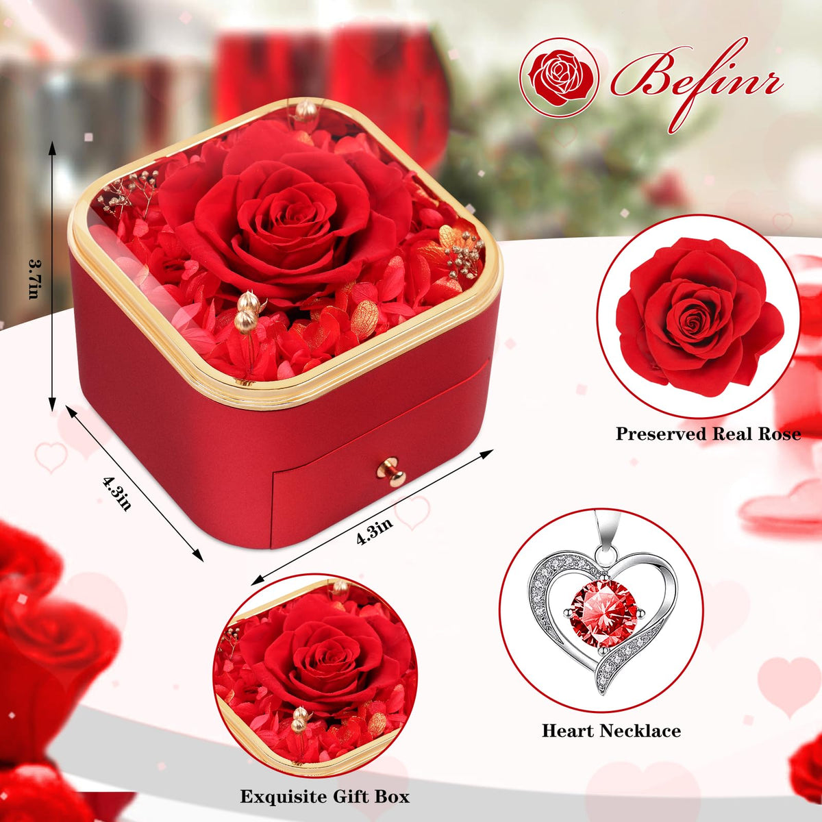 Beferr eternal rose gift box and necklace — ready-to-gift experience.