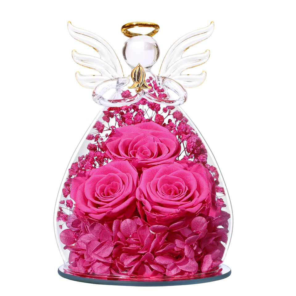 Beferr forever preserved rose in glass angel decor elevates birthdays with a lasting keepsake.