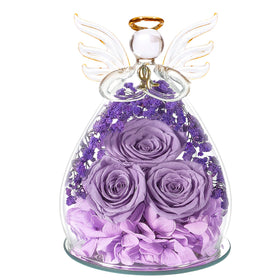 Beferr forever rose in glass angel displays timeless beauty for elegant decor.