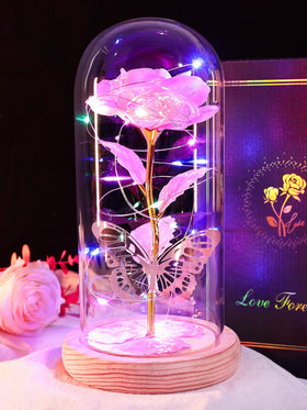 Beferr Galaxy Glass Rose inside dome with LED lights for elegant home décor.