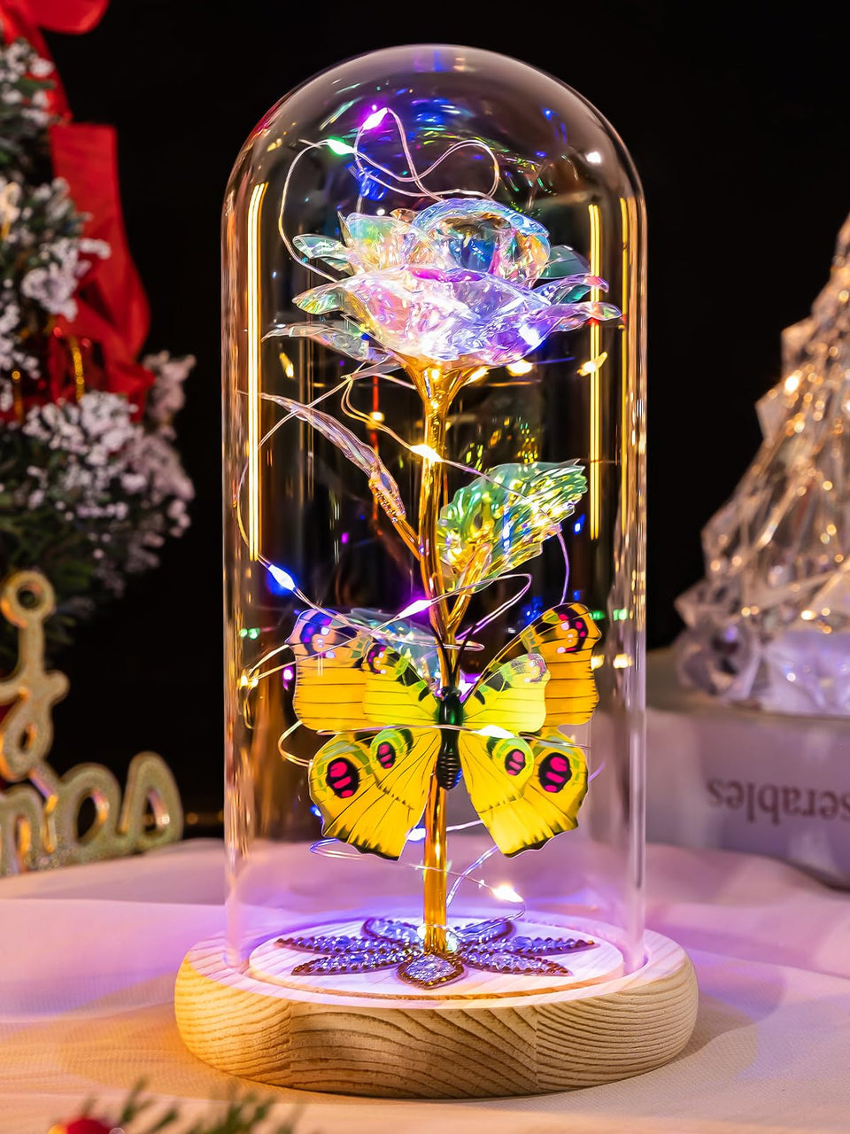 Beferr Galaxy Glass Rose inside a dome with soft light for elegant decor