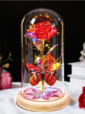 Beferr Galaxy Glass Rose dome centerpiece with preserved bloom for elegant decor