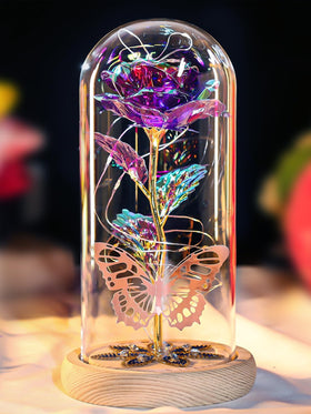 Beferr galaxy glass rose dome display—lasting keepsake with crystal accents.