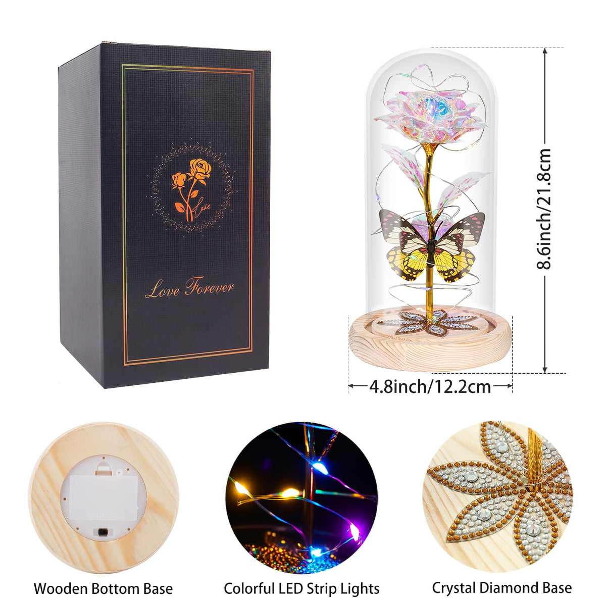 Beferr Galaxy Glass Rose illuminated by LED lights gives a warm glow