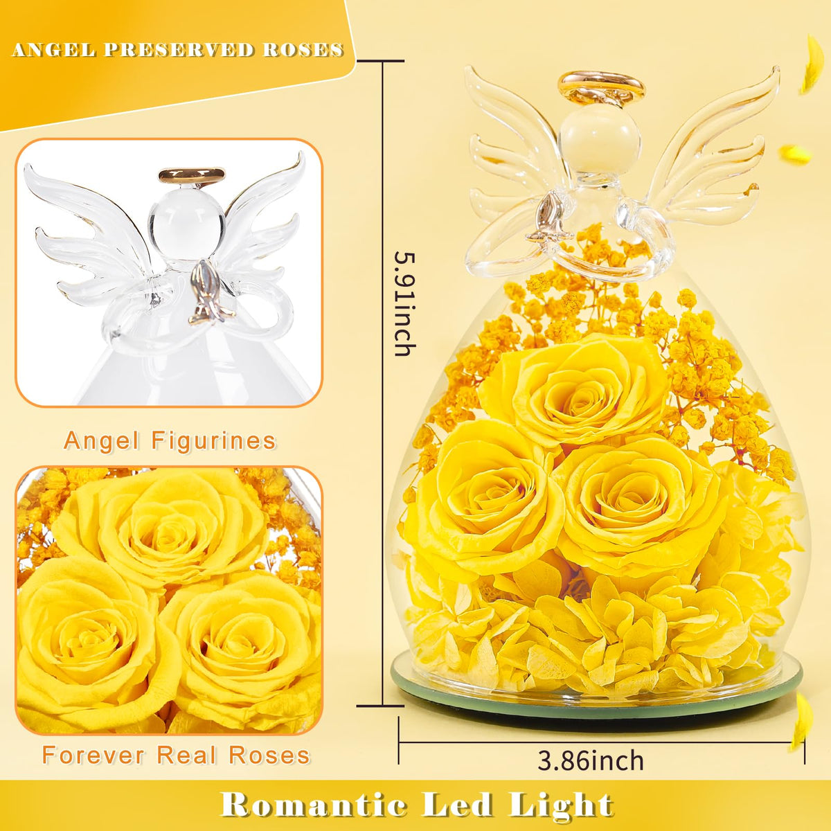 Beferr glass angel rose display on bedside or desk