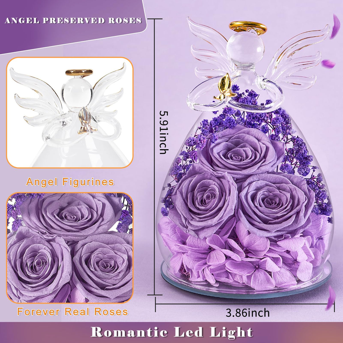 Beferr handcrafted angel wings accent the rose, a meaningful keepsake gift.