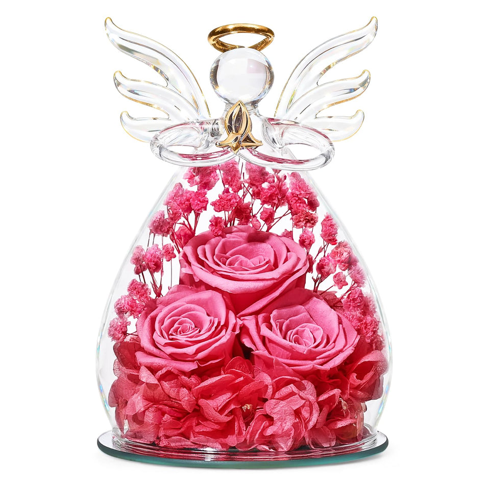 Beferr preserved rose in glass angel figurine, elegant keepsake.