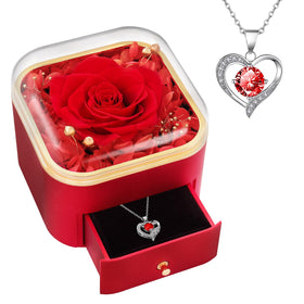 Beferr preserved rose with red necklace — timeless anniversary gift.