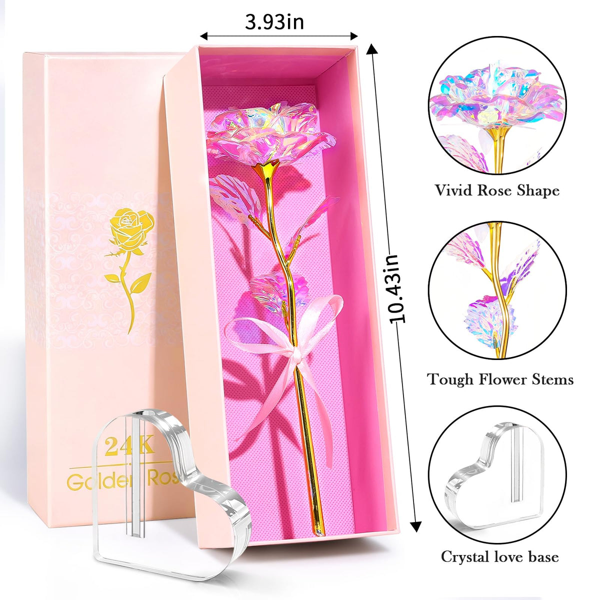 Beferr rose stem in polyethylene with gold foil adds luxe durability.