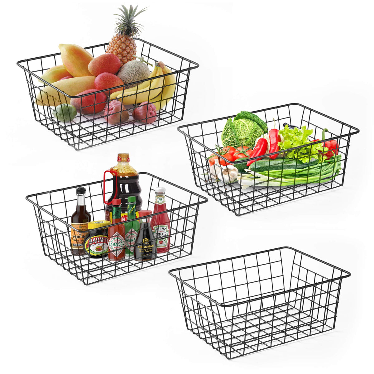 Beimu wire baskets 4-pack for organized kitchen storage and easy cabinet access.