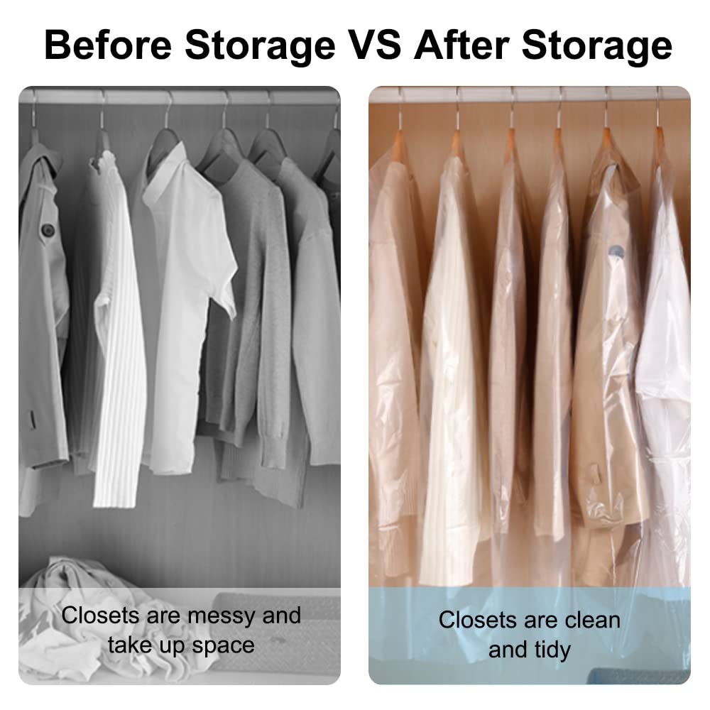 BEISHIDA 50-count dry cleaning bags keep clothes dust-free and ready for storage.