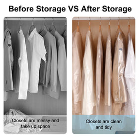 BEISHIDA 50-count dry cleaning bags keep clothes dust-free and ready for storage.