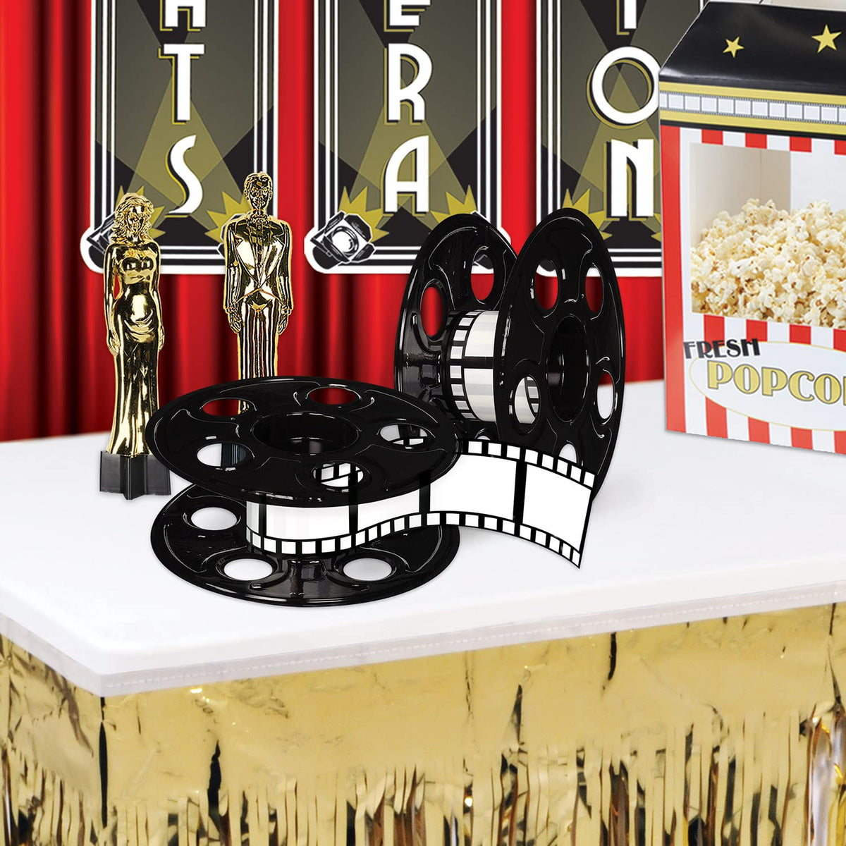 Beistle Hollywood gala backdrop decor ties theme together elegantly.