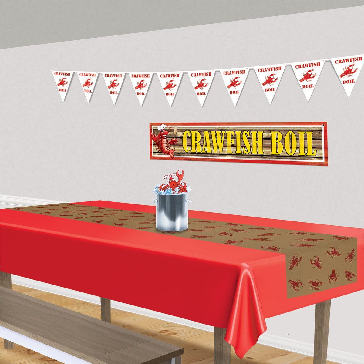 Beistle Kraft paper roll ready for outdoor Cajun party table setting.