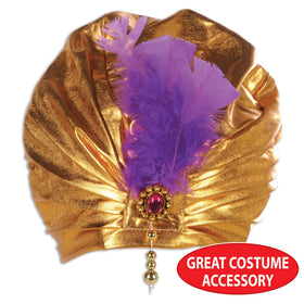 Beistle Sultan Hat close-up showing purple feather trim and detailing