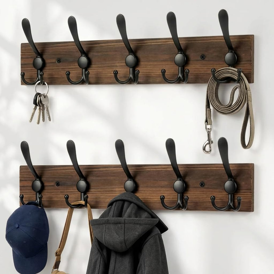 BEIUTAO wooden coat rack wall mount in a 2-pack setup for organized entryways.